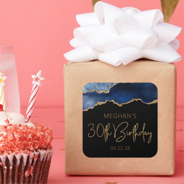 Adesivo Quadrado Chic Agate Geode Blue Dourada Parte (Festa)