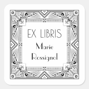 Adesivo Quadrado Chic Art Deco Nome Pessoal Ex Libris Bookplate