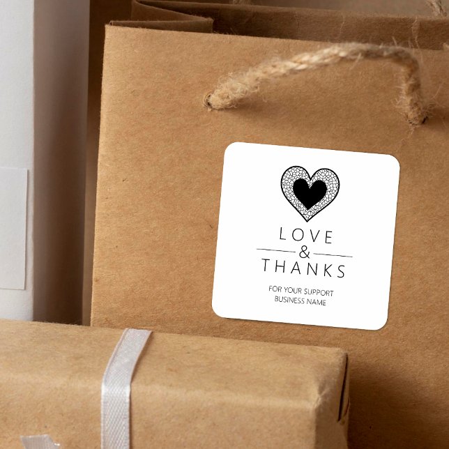 Adesivo Quadrado Chic Black Heart Lace Effect Love & Thanks Support (Criador carregado)