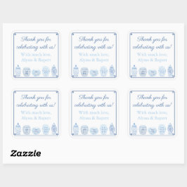 Adesivo Quadrado Chic Blue E White Ginger Jar Obrigado