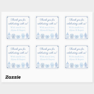 Adesivo Quadrado Chic Blue E White Ginger Jar Obrigado