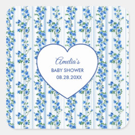 Adesivo Quadrado Chic Boho Blue Wildflower Boy floral Baby Shower 