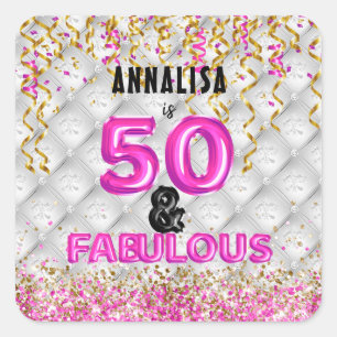 Adesivo Quadrado Chic Confetti Glitter 50 Fabuloso 50º Aniversári
