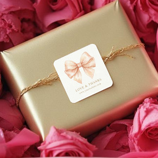 Adesivo Quadrado Chic Coquette Pink Watercolor Bow Branding TMF26