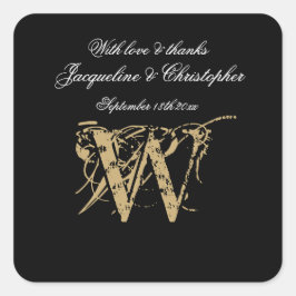 Adesivo Quadrado Chic do Script Monograma Dourado Branco Elegante