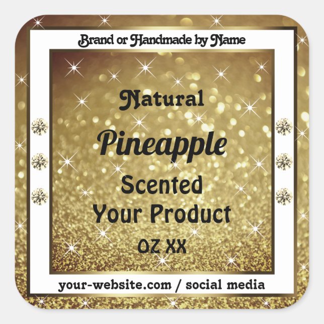 Adesivo Quadrado Chic Dourado Glitter Stars Rótulos do Produto Rino (Frente)