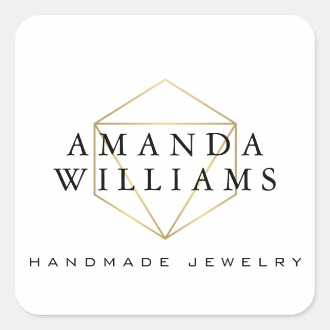 Adesivo Quadrado Chic Faux Dourado Gemstone Jewelry Designer Branco (Frente)