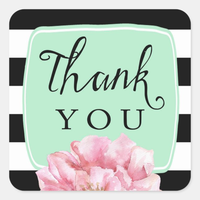 Adesivo Quadrado Chic Floral Obrigado Vinhetas / Mint (Frente)