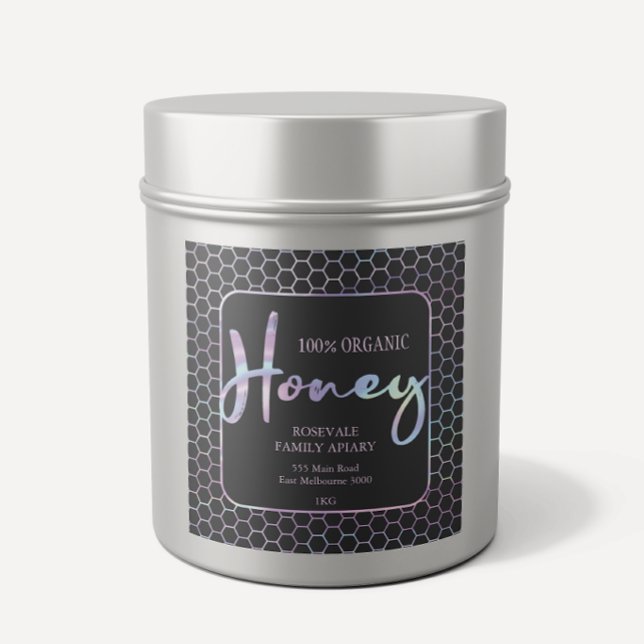 Adesivo Quadrado Chic Holographic Honeycomb Honey Apiary Label (Criador carregado)