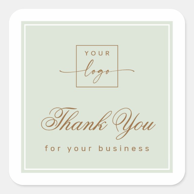 Adesivo Quadrado Chic light sage green custom logo thank you (Frente)