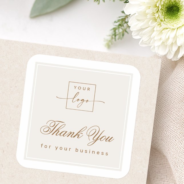 Adesivo Quadrado Chic light tan brown custom logo thank you (Chic light tan brown custom logo thank you square sticker)