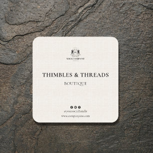 Adesivo Quadrado Chic Linen Business Logotipo Nome Marketing Clássi