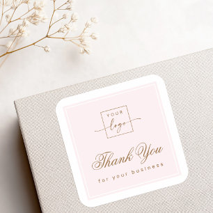 Adesivo Quadrado Chic logo personalizado rosa claro obrigado
