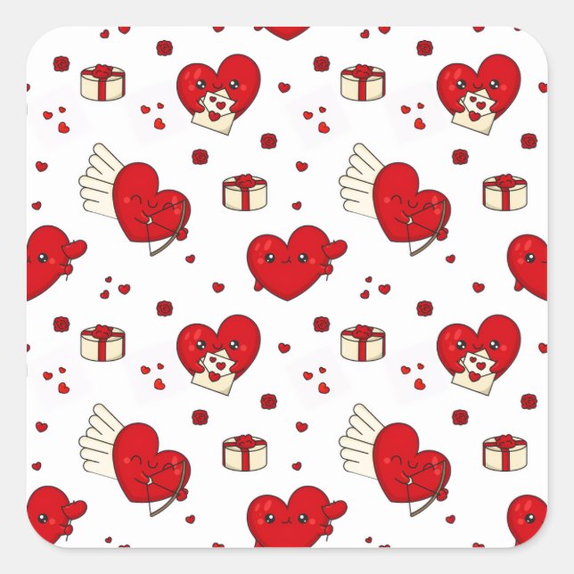 Adesivo Quadrado Chic Love-Themed Valentine’s Day Gift Red Heart (Frente)