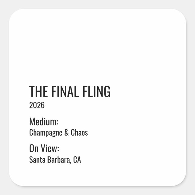 Adesivo Quadrado Chic Minimal Bachelorette Clean Aesthetic Museum (Frente)