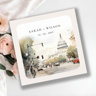 Adesivo Quadrado Chic Minimal Washington DC, EUA Watercolor Wedding