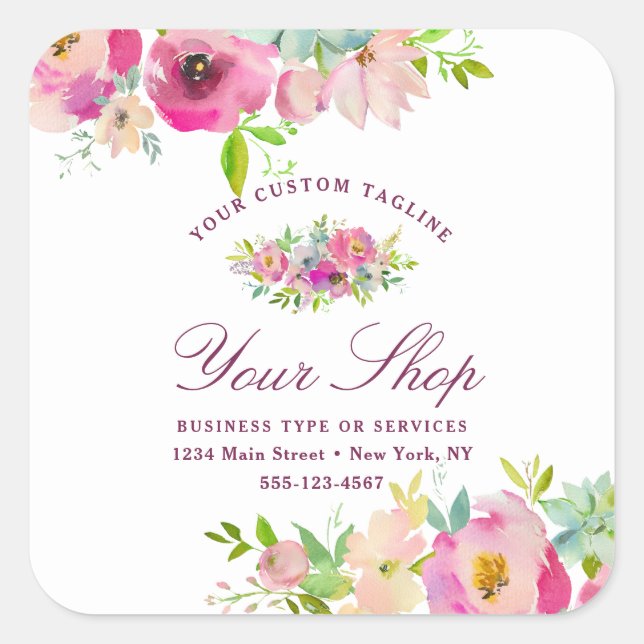 Adesivo Quadrado Chic Mint e Blush Floral (Frente)