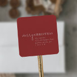 Adesivo Quadrado Chic Moderno | Red Merry Christmas Return Address<br><div class="desc">Estes modernos cartões vermelhos de Natal Feliz são perfeitos para um cartão de na moda ou envelope de convite. Esta simples design boho apresenta caligrafia sofisticada clássica em vermelho e branco rústicos tradicionais.</div>