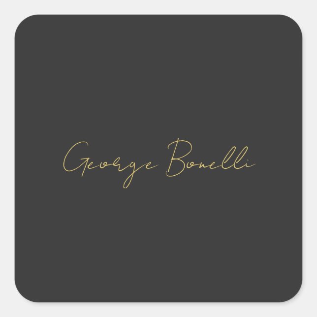 Adesivo Quadrado Chic Personalizado Pessoal da Cinza de Cor Dourada (Frente)