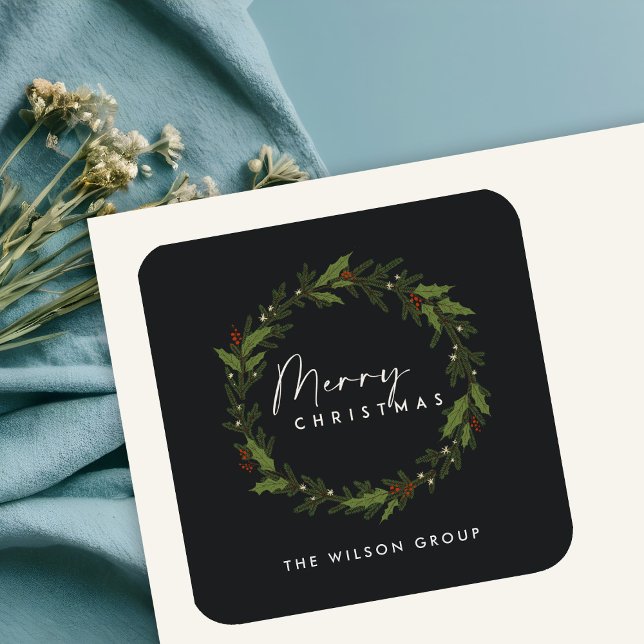 ADESIVO QUADRADO CHIC PRETO DE CORPORAÇÃO HOLLY BERRY WREATH NATMAS (Criador carregado)