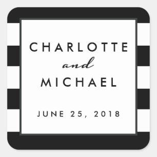 Adesivo Quadrado Chic Preto  Marca Favorável do Casamento Moderno 
