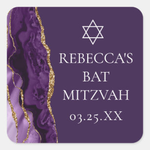 Adesivo Quadrado Chic Purple Dourado Agate Bat Mitzvah
