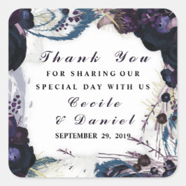 Adesivo Quadrado Chic Purple Floral Casamento no inverno Obrigado P