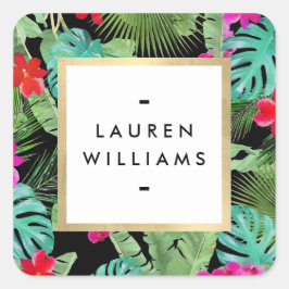Adesivo Quadrado Chic Tropical Impressão Watercolor Designer Preto