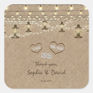 Adesivo Quadrado Chic Vintage Lanterna String Luzes Burlap I Do CHU