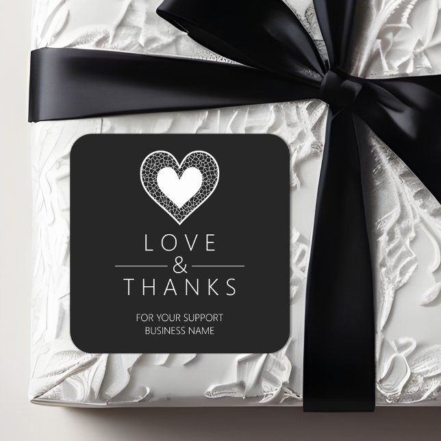 Adesivo Quadrado Chic White Heart Lace Effect Love & Thanks Support (Chic White Heart Lace Effect Love & Thanks Supporting Small Business Square Sticker.)