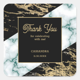 Adesivo Quadrado Chic White Marble Gold Foil Paint Texture Birthday