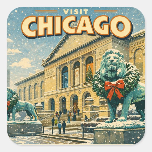 Adesivo Quadrado Chicago Art Institute in winter poster (Frente)