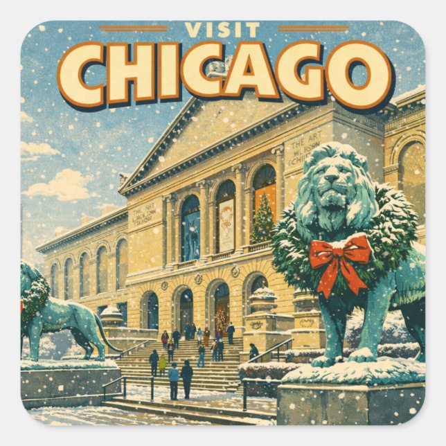 Adesivo Quadrado Chicago Art Institute in winter poster (Frente)