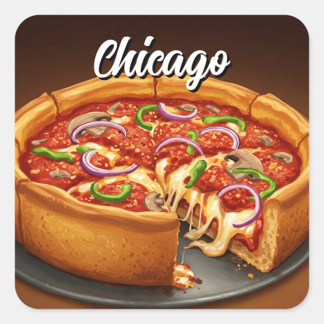 Adesivo Quadrado Chicago Deep Dish Pizza (Frente)