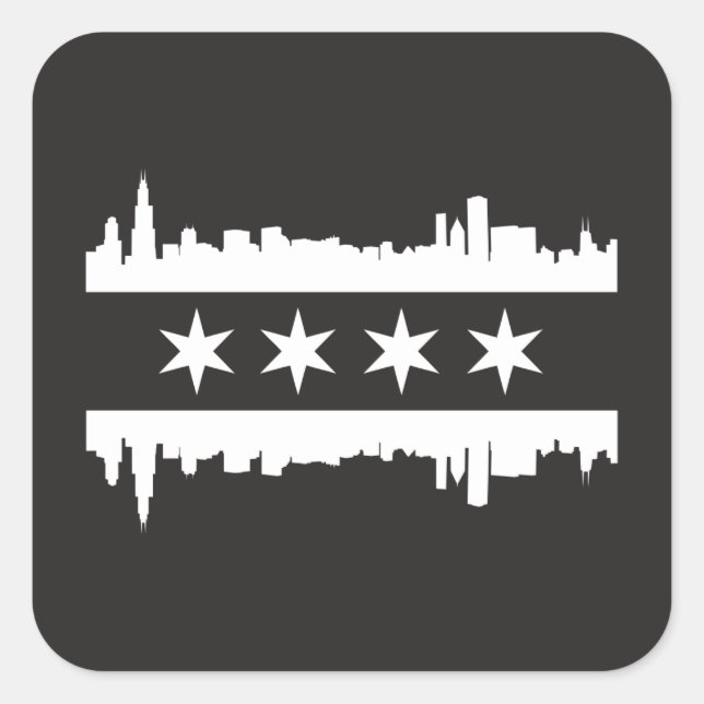 Adesivo Quadrado Chicago Flag & Skyline - Preto e Branco (Frente)