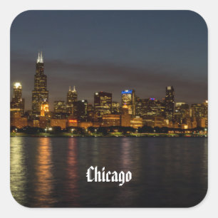 Adesivo Quadrado Chicago Night Cityscape