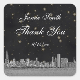 Adesivo Quadrado Chicago Skyline #2 Black Dourada Star Obrigado