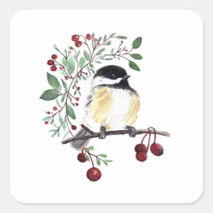 Adesivo Quadrado Chickadee Bird Art