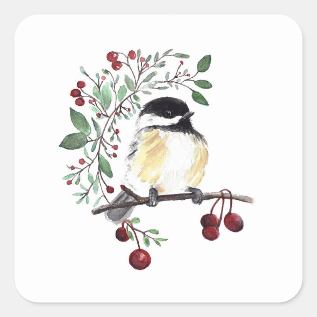 Adesivo Quadrado Chickadee Bird Art (Frente)