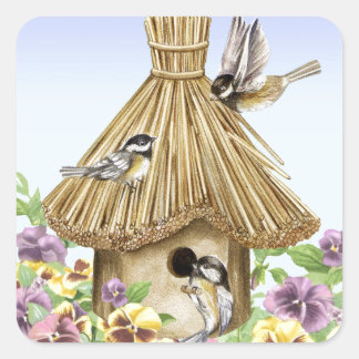 Adesivo Quadrado Chickadees Birdhouse