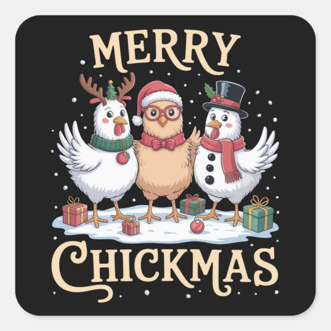 Adesivo Quadrado Chicken Christmas Santa Hat Merry Chickmas Farm (Frente)