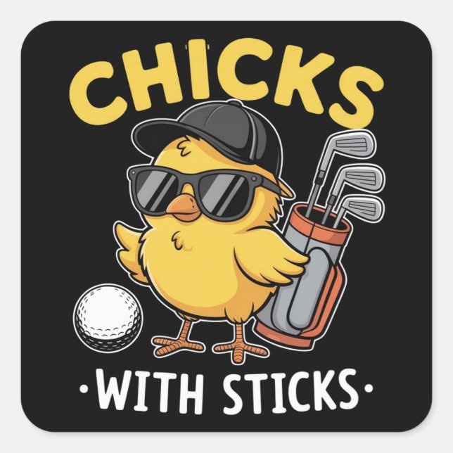 Adesivo Quadrado Chicks with Sticks Golfer Girl Golf Club Golfing (Frente)
