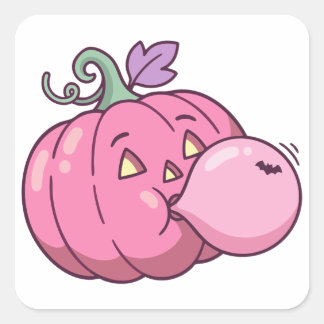 Adesivo Quadrado Chiclete de Bolha Abóbora Rosa Fofa Pastel Hallowe
