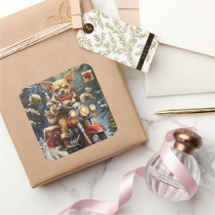 Adesivo Quadrado Chihuahua Dog Andando Moto Natal