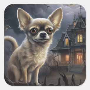 Adesivo Quadrado chihuahua Halloween Scary