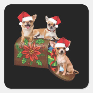 Adesivo Quadrado Chihuahua na caixa - Letra Enfeites de natal Cute