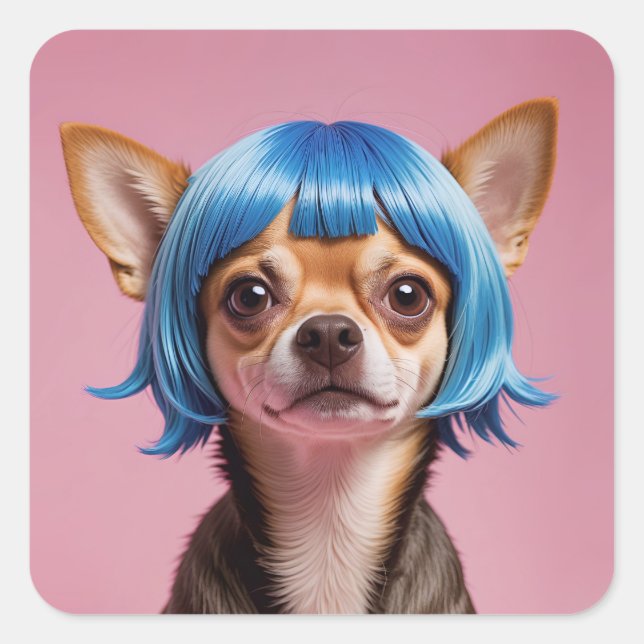 Adesivo Quadrado Chihuahua wig (Frente)