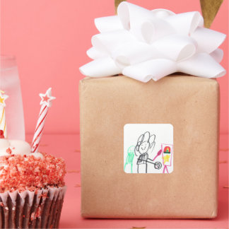 Adesivo Quadrado Child Drawing Stick Figure Colorful 