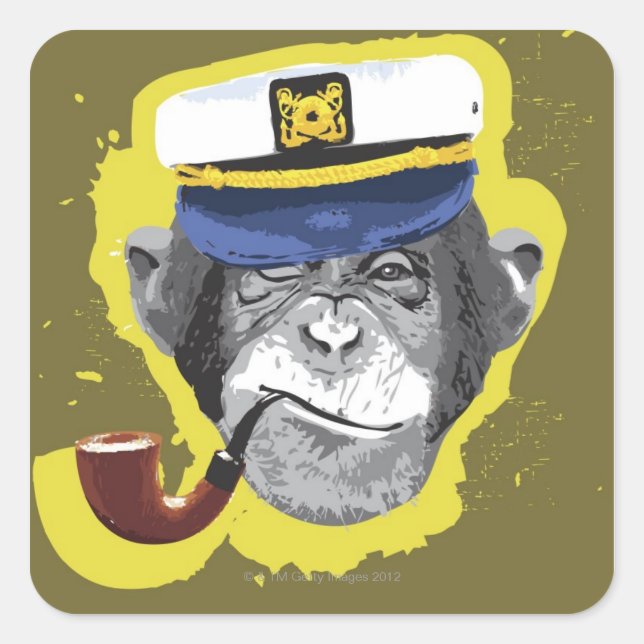 Adesivo Quadrado Chimpanzee Smoking Pipe (Frente)