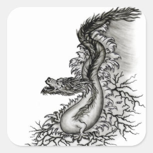Adesivo Quadrado China Dragon, Design preto e branco em Tattoostil